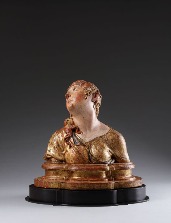 Italian Florentine Renaissance Polychromed and Gilded Carved Poplar Wood Bust of the Mary Magdalen